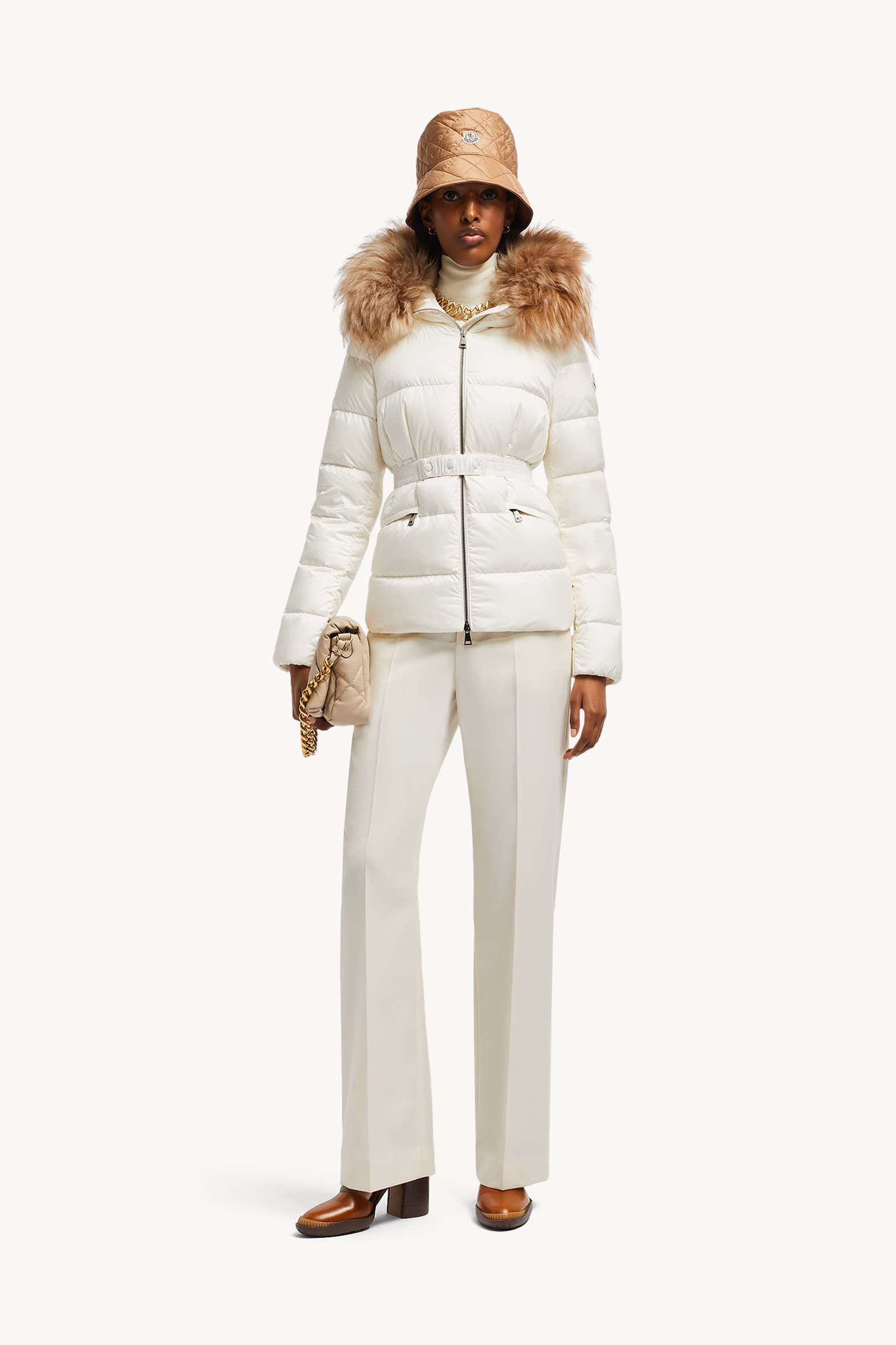 Boed Hooded Shearling-Trimmed Short Down Jacket Women White Moncler 0